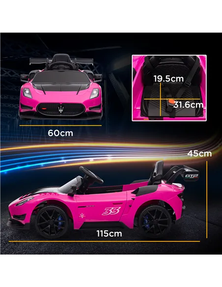 AIYAPLAY Maserati GT2 Licensed 12V Kids Electric Ride on Car with 4 Suspension Wheels, Remote Control, Music, Horn, Lights, Pink