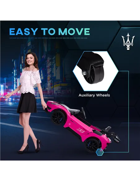 AIYAPLAY Maserati GT2 Licensed 12V Kids Electric Ride on Car with 4 Suspension Wheels, Remote Control, Music, Horn, Lights, Pink