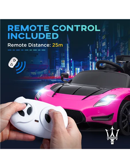 AIYAPLAY Maserati GT2 Licensed 12V Kids Electric Ride on Car with 4 Suspension Wheels, Remote Control, Music, Horn, Lights, Pink