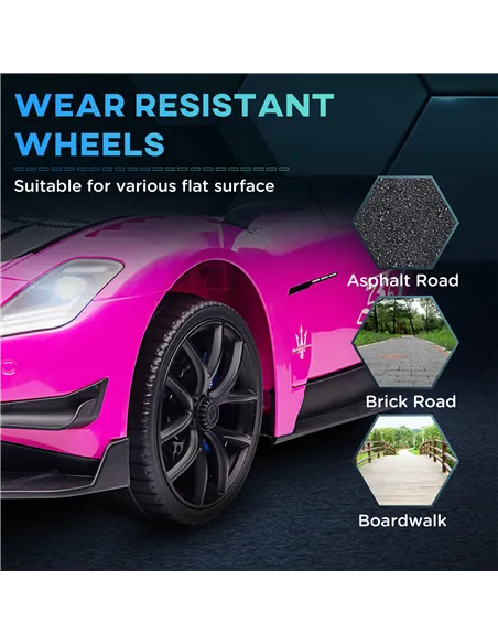 AIYAPLAY Maserati GT2 Licensed 12V Kids Electric Ride on Car with 4 Suspension Wheels, Remote Control, Music, Horn, Lights, Pink