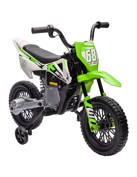 AIYAPLAY 12V Kids Electric Motorbike, Kids Electric Ride on motorcycle w/ Twist Grip Throttle, Training Wheels, Green