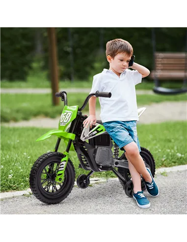 AIYAPLAY 12V Kids Electric Motorbike, Kids Electric Ride on motorcycle w/ Twist Grip Throttle, Training Wheels, Green