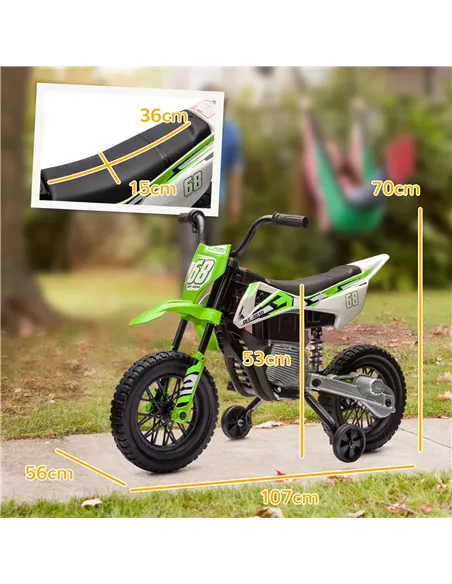 AIYAPLAY 12V Kids Electric Motorbike, Kids Electric Ride on motorcycle w/ Twist Grip Throttle, Training Wheels, Green