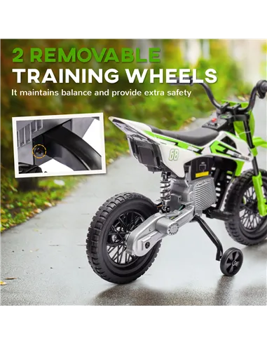 AIYAPLAY 12V Kids Electric Motorbike, Kids Electric Ride on motorcycle w/ Twist Grip Throttle, Training Wheels, Green