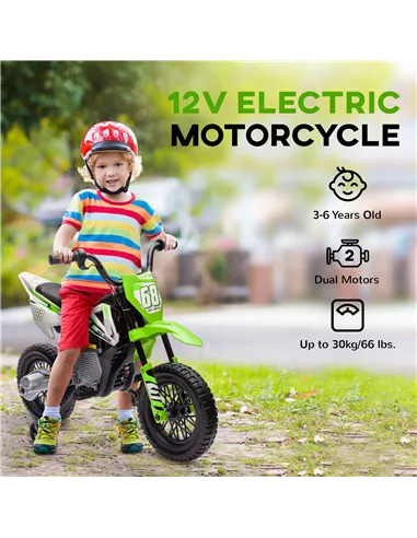 AIYAPLAY 12V Kids Electric Motorbike, Kids Electric Ride on motorcycle w/ Twist Grip Throttle, Training Wheels, Green