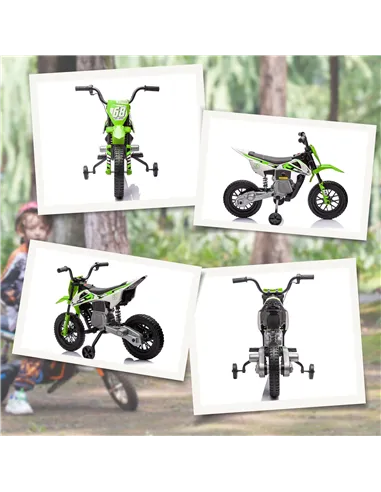 AIYAPLAY 12V Kids Electric Motorbike, Kids Electric Ride on motorcycle w/ Twist Grip Throttle, Training Wheels, Green