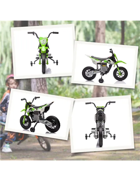 AIYAPLAY 12V Kids Electric Motorbike, Kids Electric Ride on motorcycle w/ Twist Grip Throttle, Training Wheels, Green