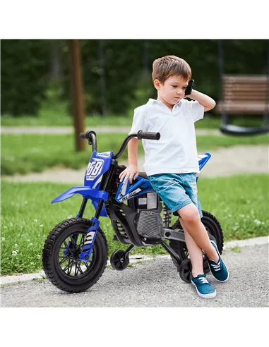 AIYAPLAY 12V Kids Electric Motorbike, Kids Electric Ride on motorcycle w/ Twist Grip Throttle, Training Wheels, Blue