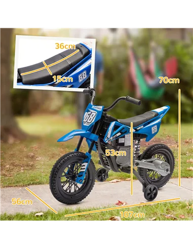 AIYAPLAY 12V Kids Electric Motorbike, Kids Electric Ride on motorcycle w/ Twist Grip Throttle, Training Wheels, Blue
