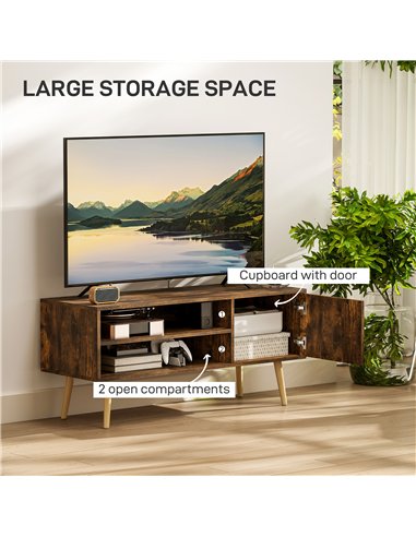 HOMCOM TV Stand up to 55 Inches, TV Unit with Open Shelves and Cable Holes - Brown