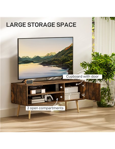 HOMCOM TV Stand up to 55 Inches, TV Unit with Open Shelves and Cable Holes - Brown