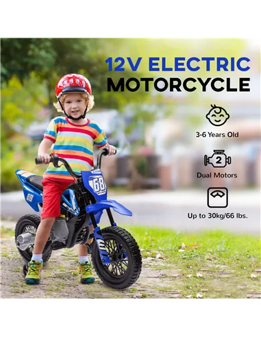 AIYAPLAY 12V Kids Electric Motorbike, Kids Electric Ride on motorcycle w/ Twist Grip Throttle, Training Wheels, Blue