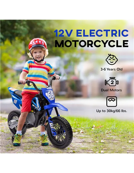 AIYAPLAY 12V Kids Electric Motorbike, Kids Electric Ride on motorcycle w/ Twist Grip Throttle, Training Wheels, Blue