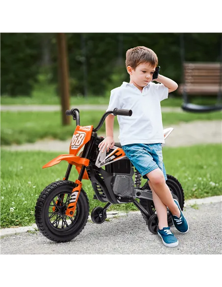 AIYAPLAY 12V Kids Electric Motorbike, Kids Electric Ride on motorcycle w/ Twist Grip Throttle, Training Wheels, Orange