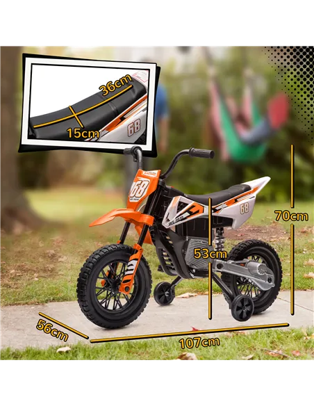 AIYAPLAY 12V Kids Electric Motorbike, Kids Electric Ride on motorcycle w/ Twist Grip Throttle, Training Wheels, Orange