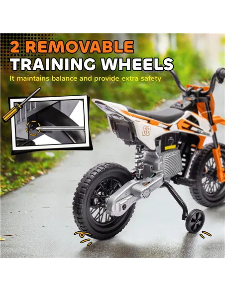AIYAPLAY 12V Kids Electric Motorbike, Kids Electric Ride on motorcycle w/ Twist Grip Throttle, Training Wheels, Orange