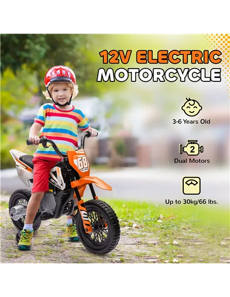 AIYAPLAY 12V Kids Electric Motorbike, Kids Electric Ride on motorcycle w/ Twist Grip Throttle, Training Wheels, Orange
