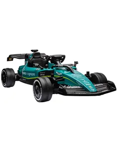 AIYAPLAY Aston Martin Licensed 12V Kids Ride on Racing Kart w/ Bluetooth, 4 Suspension Wheels, Music Lights Horn, Green
