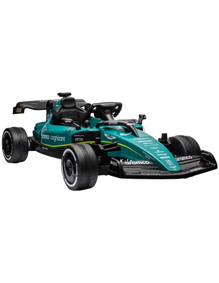 AIYAPLAY Aston Martin Licensed 12V Kids Ride on Racing Kart w/ Bluetooth, 4 Suspension Wheels, Music Lights Horn, Green