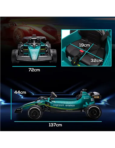 AIYAPLAY Aston Martin Licensed 12V Kids Ride on Racing Kart w/ Bluetooth, 4 Suspension Wheels, Music Lights Horn, Green