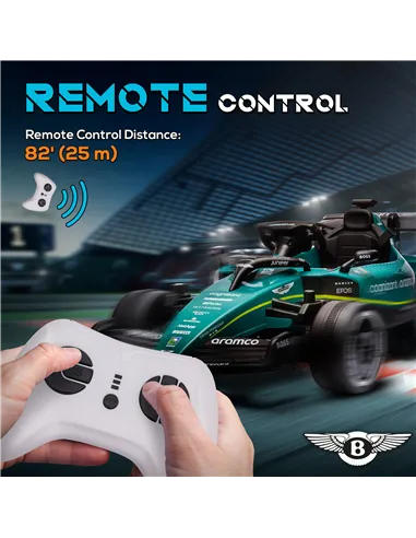 AIYAPLAY Aston Martin Licensed 12V Kids Ride on Racing Kart w/ Bluetooth, 4 Suspension Wheels, Music Lights Horn, Green