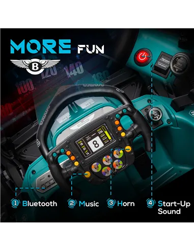 AIYAPLAY Aston Martin Licensed 12V Kids Ride on Racing Kart w/ Bluetooth, 4 Suspension Wheels, Music Lights Horn, Green