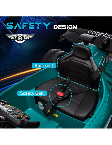 AIYAPLAY Aston Martin Licensed 12V Kids Ride on Racing Kart w/ Bluetooth, 4 Suspension Wheels, Music Lights Horn, Green