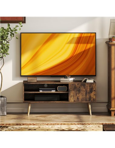 HOMCOM TV Stand up to 55 Inches, TV Unit with Open Shelves and Cable Holes - Brown