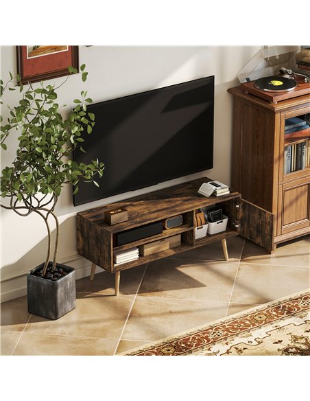 HOMCOM TV Stand up to 55 Inches, TV Unit with Open Shelves and Cable Holes - Brown