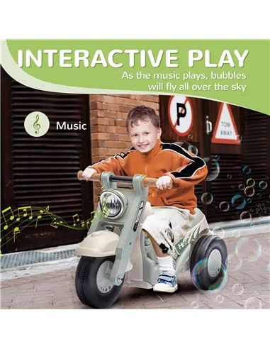 AIYAPLAY Foot To Floor Sliding Kids Ride On Car with Music, Bubble, for Toddler from 2 to 5 Years Old - Cream White