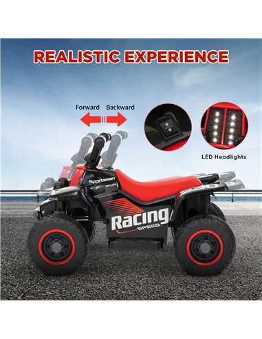 AIYAPLAY 6V Electric Quad Bike for Kids, Ride On ATV w/ Forward/Reverse, Headlights, for Ages 18-36 Months, Black