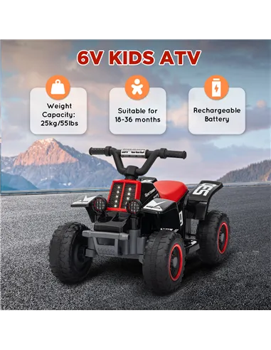 AIYAPLAY 6V Electric Quad Bike for Kids, Ride On ATV w/ Forward/Reverse, Headlights, for Ages 18-36 Months, Black