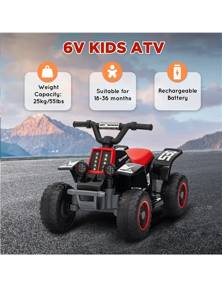 AIYAPLAY 6V Electric Quad Bike for Kids, Ride On ATV w/ Forward/Reverse, Headlights, for Ages 18-36 Months, Black
