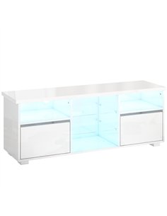 HOMCOM TV Stand Cabinet with LED Lights - High Gloss White