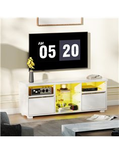 HOMCOM TV Stand Cabinet with LED Lights - High Gloss White 2
