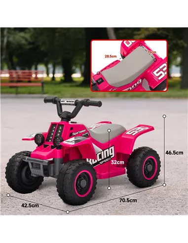 AIYAPLAY 6V Electric Quad Bike for Kids, Ride On ATV w/ Forward/Reverse, Headlights, for Ages 18-36 Months, Pink
