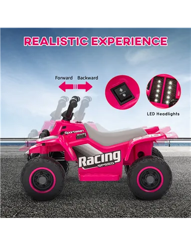 AIYAPLAY 6V Electric Quad Bike for Kids, Ride On ATV w/ Forward/Reverse, Headlights, for Ages 18-36 Months, Pink