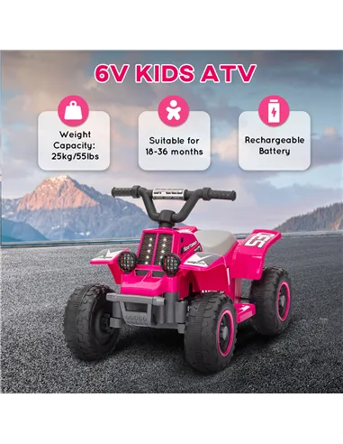 AIYAPLAY 6V Electric Quad Bike for Kids, Ride On ATV w/ Forward/Reverse, Headlights, for Ages 18-36 Months, Pink