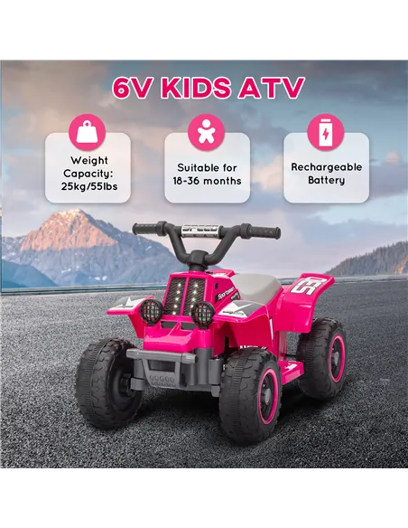 AIYAPLAY 6V Electric Quad Bike for Kids, Ride On ATV w/ Forward/Reverse, Headlights, for Ages 18-36 Months, Pink