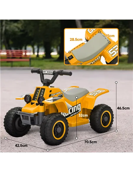 AIYAPLAY 6V Electric Quad Bike for Kids, Ride On ATV w/ Forward/Reverse, Headlights, for Ages 18-36 Months, Yellow