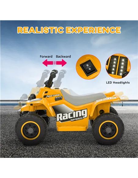 AIYAPLAY 6V Electric Quad Bike for Kids, Ride On ATV w/ Forward/Reverse, Headlights, for Ages 18-36 Months, Yellow
