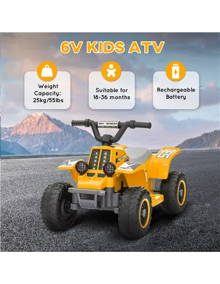 AIYAPLAY 6V Electric Quad Bike for Kids, Ride On ATV w/ Forward/Reverse, Headlights, for Ages 18-36 Months, Yellow
