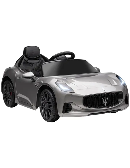 AIYAPLAY 12V Maserati Gran Turismo Folgore Lincesed Kids Electric Car with Remote Control, Soft Start, Grey