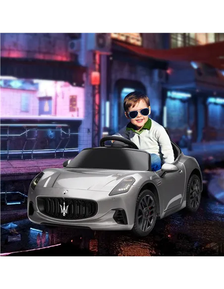 AIYAPLAY 12V Maserati Gran Turismo Folgore Lincesed Kids Electric Car with Remote Control, Soft Start, Grey