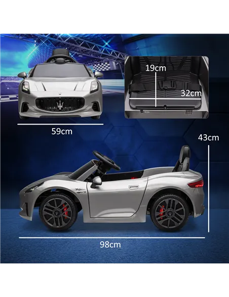 AIYAPLAY 12V Maserati Gran Turismo Folgore Lincesed Kids Electric Car with Remote Control, Soft Start, Grey