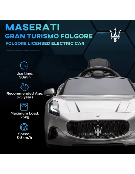AIYAPLAY 12V Maserati Gran Turismo Folgore Lincesed Kids Electric Car with Remote Control, Soft Start, Grey