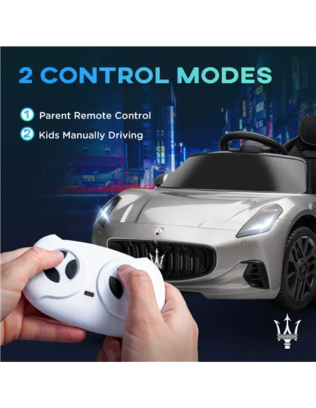 AIYAPLAY 12V Maserati Gran Turismo Folgore Lincesed Kids Electric Car with Remote Control, Soft Start, Grey