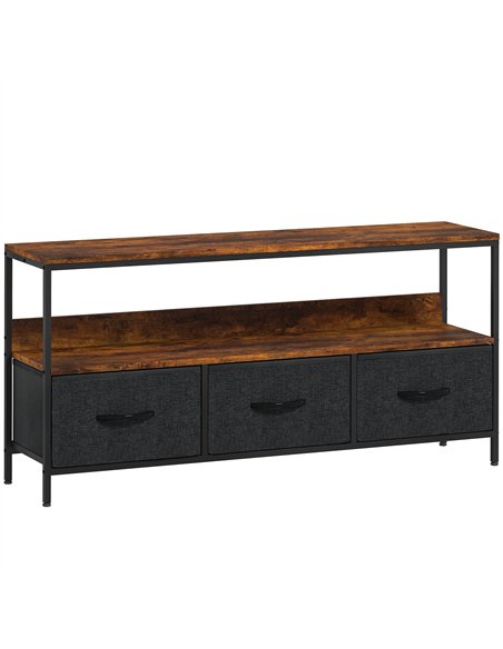 HOMCOM TV Stand Cabinet with 3 Foldable Drawers - Rustic Brown