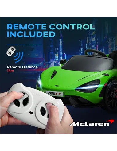 AIYAPLAY McLaren 765LT Licensed 12V Kids Electric Ride on Car with Butterfly Doors, Remote Control, Transport Wheels, Green