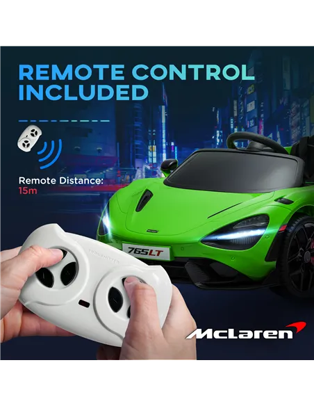 AIYAPLAY McLaren 765LT Licensed 12V Kids Electric Ride on Car with Butterfly Doors, Remote Control, Transport Wheels, Green